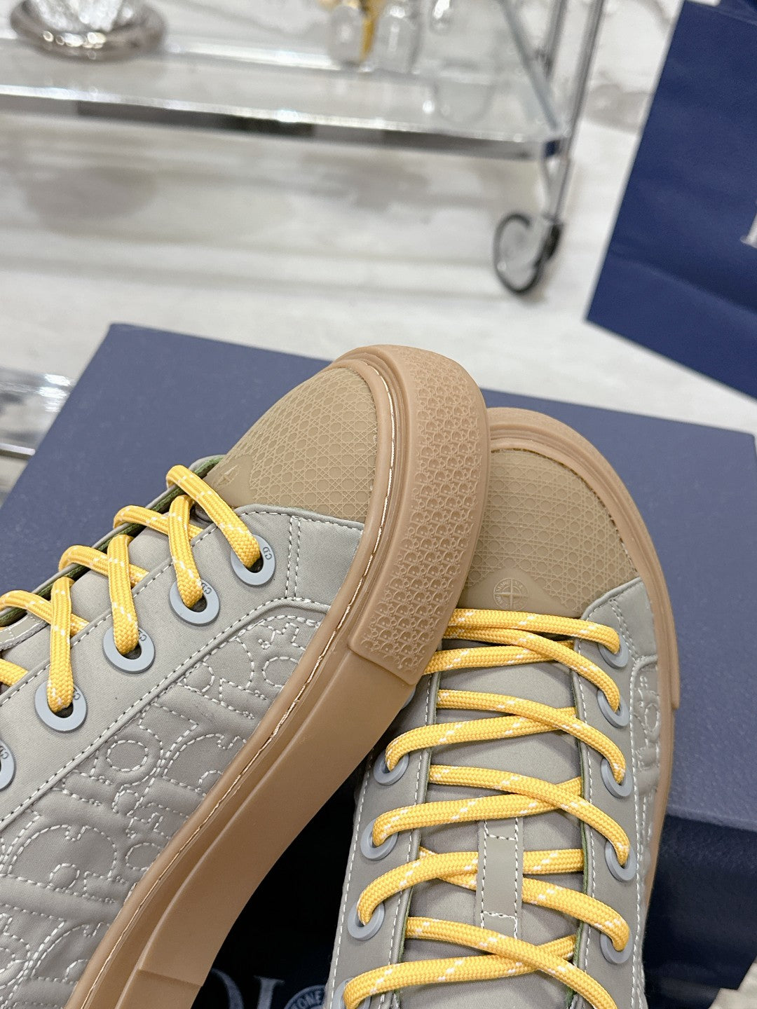 CD B33 Sneaker 40mm In Grey Mix Brown Monogram Satin Embroidery Fabric 103984