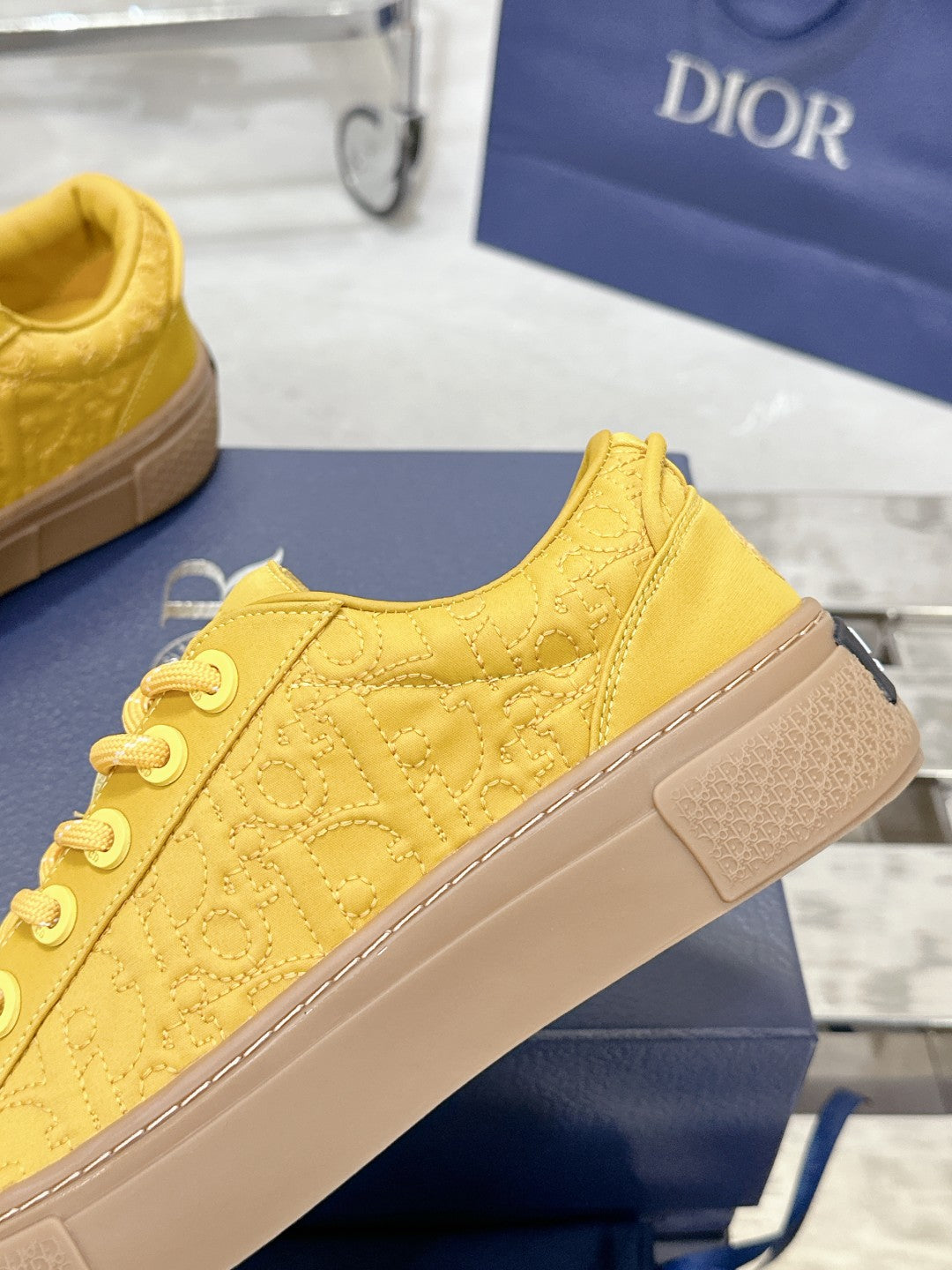 CD B33 Sneaker 40mm In Dark Yellow Monogram Satin Embroidery Fabric 103988