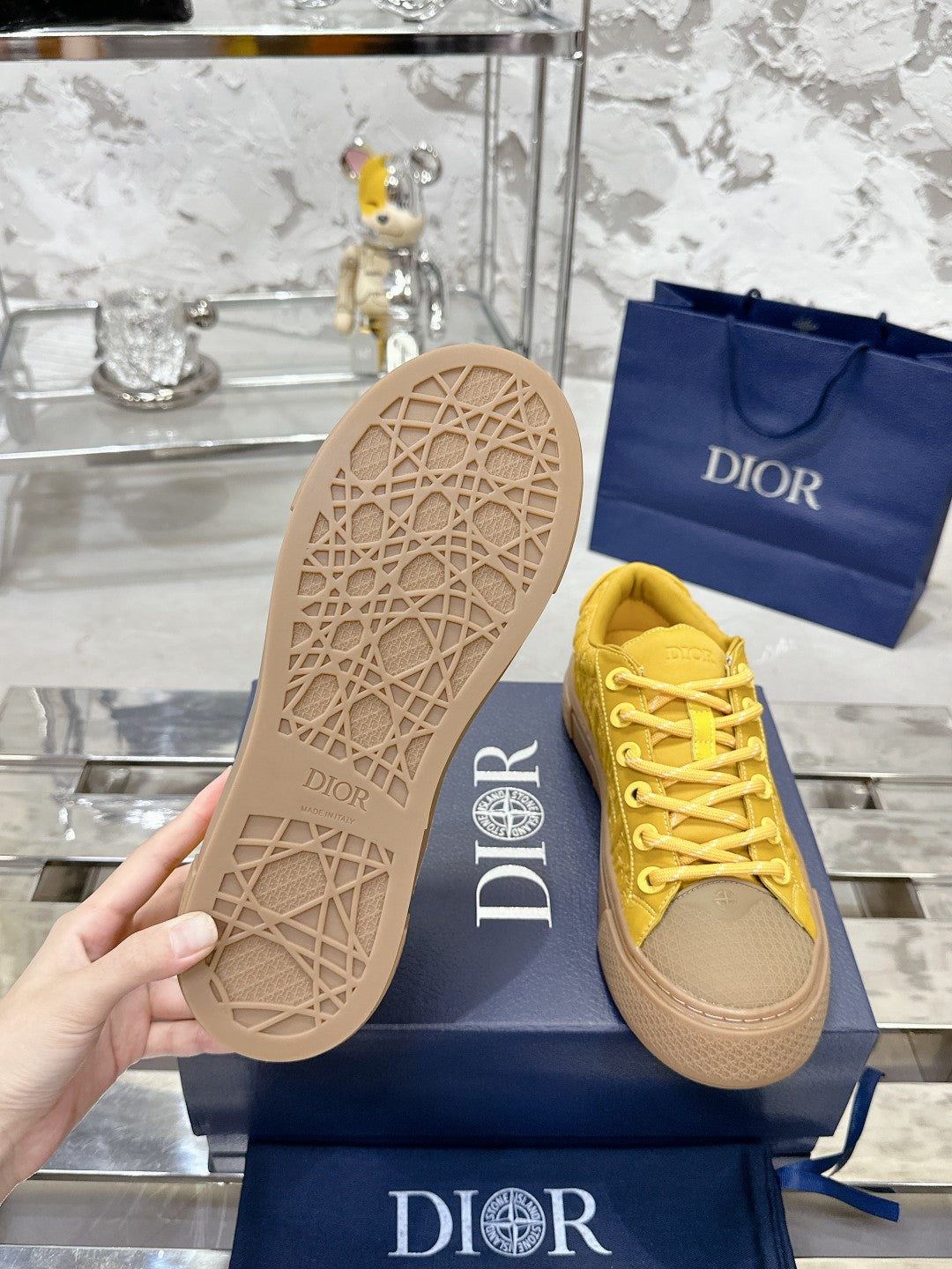 CD B33 Sneaker 40mm In Dark Yellow Monogram Satin Embroidery Fabric 103988