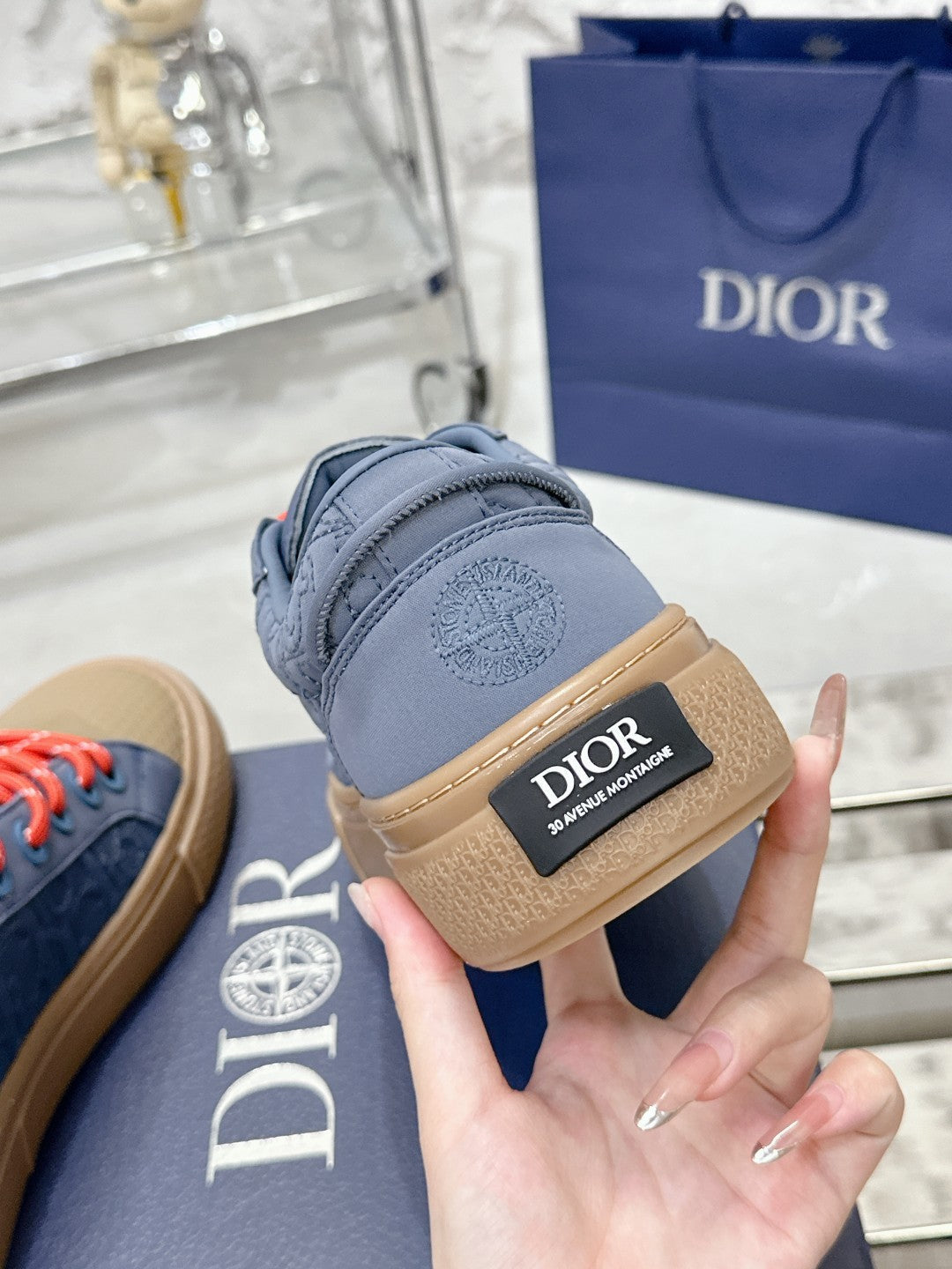 CD B33 Sneaker 40mm In King Blue Mix Brown Monogram Satin Embroidery Fabric 103992