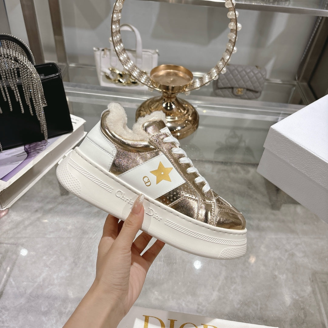 CD Dior Star Platform Sneaker In Glossy Gold Cowhide 996420