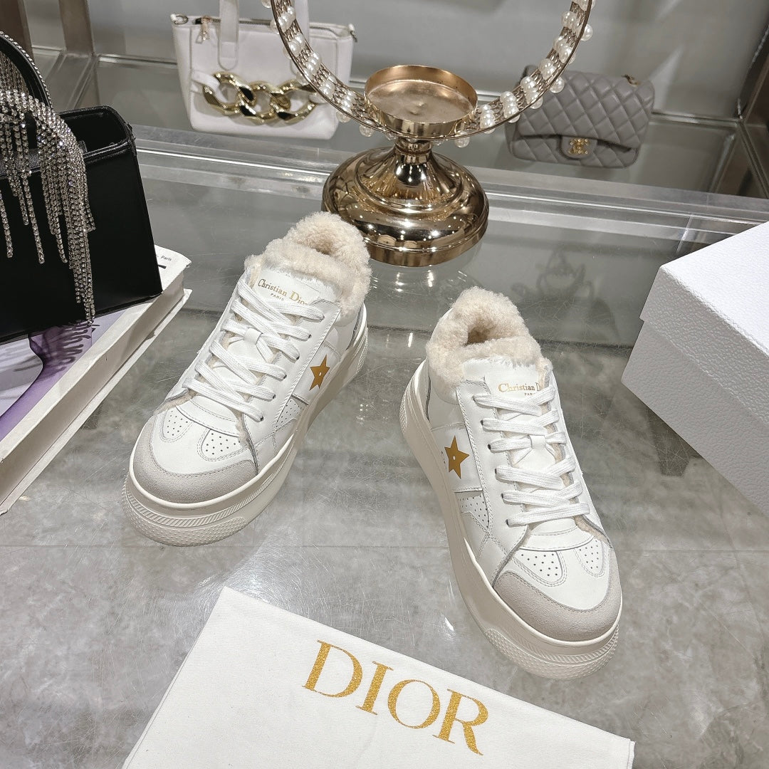CD Dior Star Platform Sneaker In White Cowhide 996422