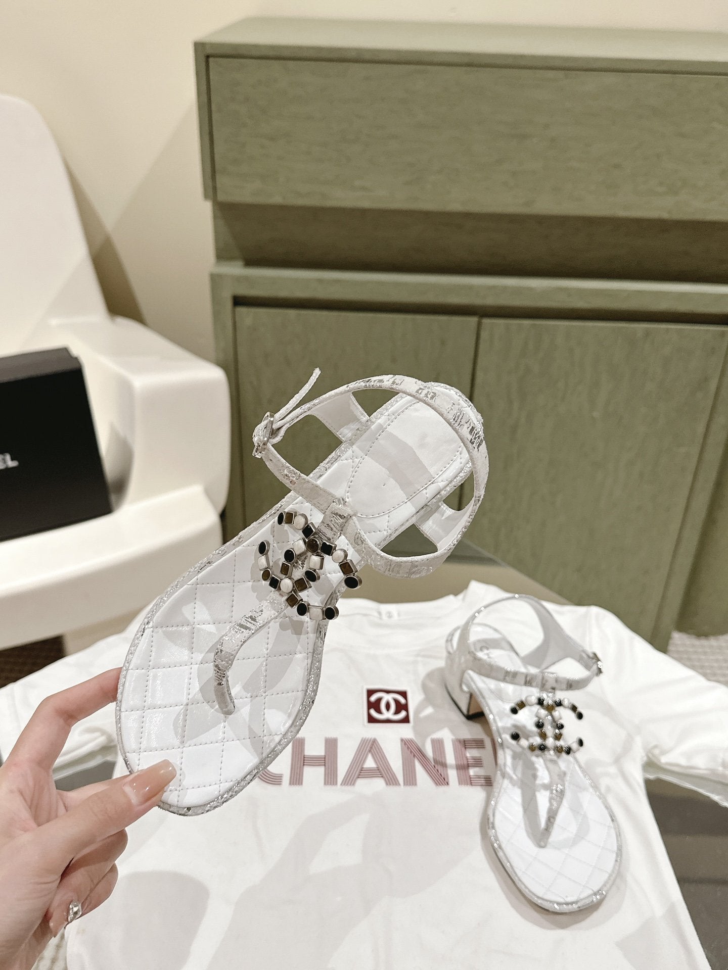 cc sandal 45 white lambskin