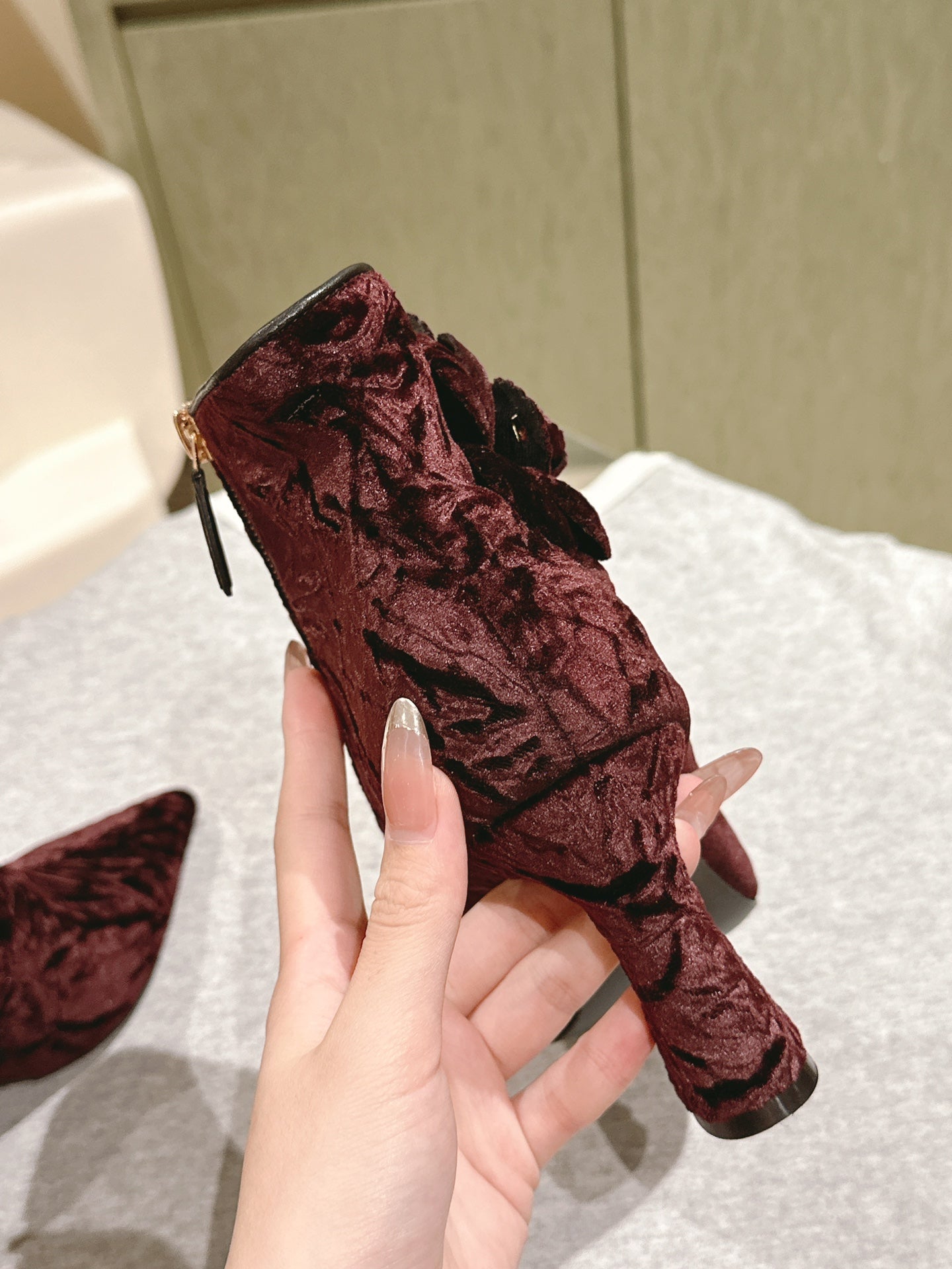 CC Ankle Boots 85mm Brown Red Rough Velvet Fabric