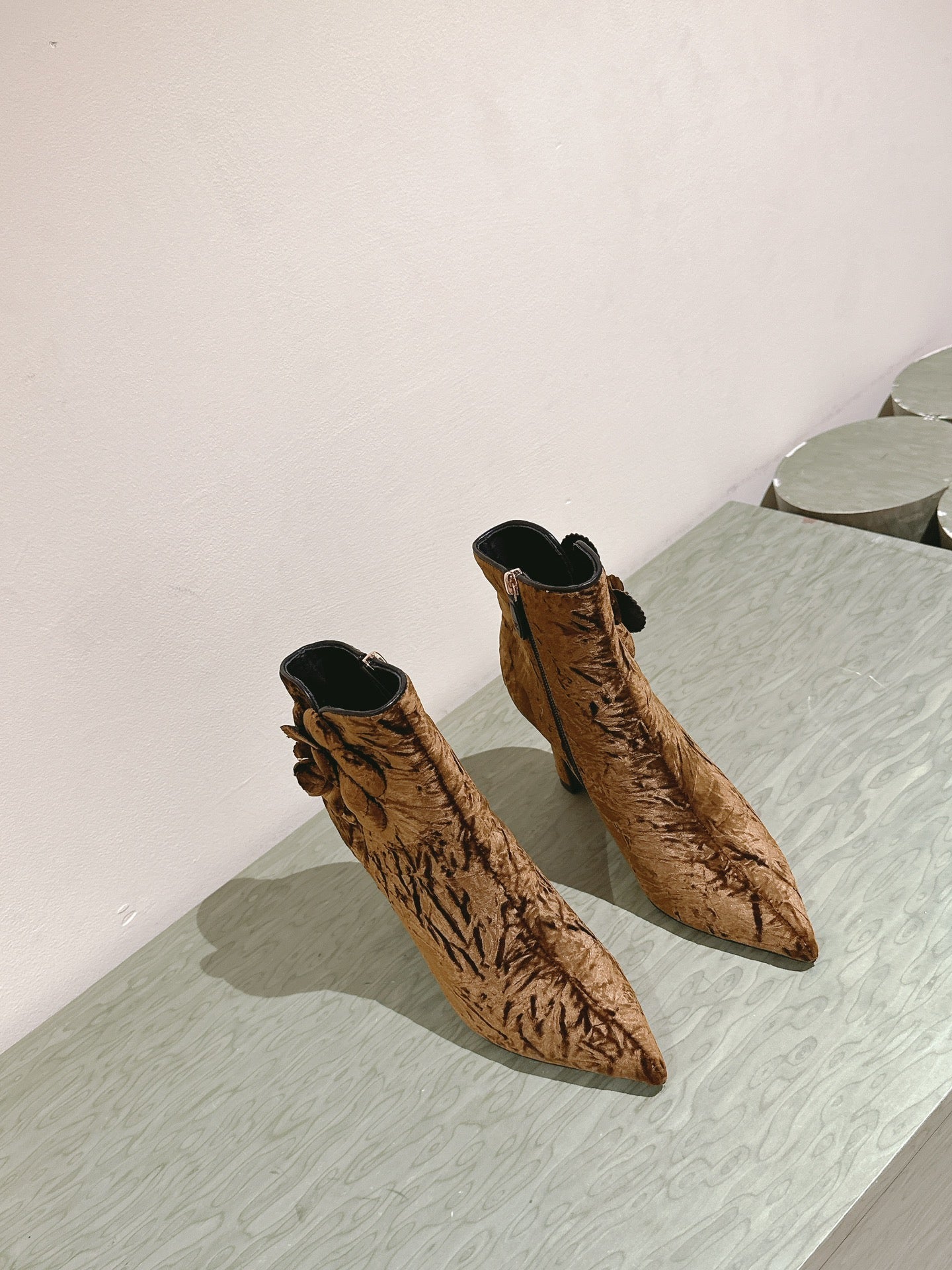 CC Ankle Boots 85mm Brown Yellow Rough Velvet Fabric