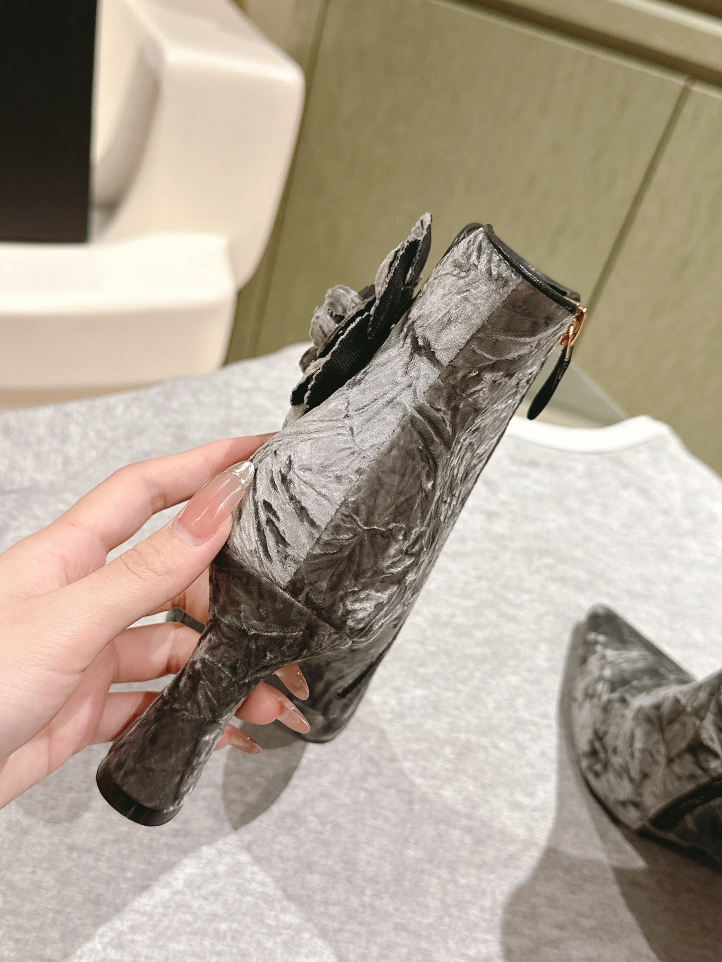 CC Ankle Boots 85mm Silver Rough Velvet Fabric