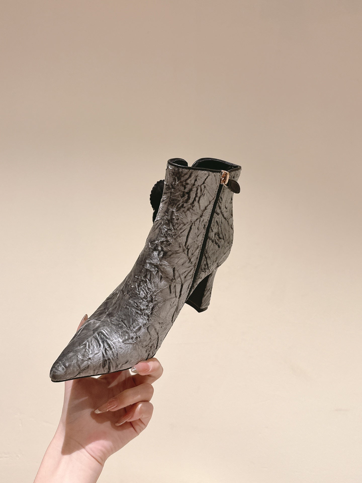 CC Ankle Boots 85mm Silver Rough Velvet Fabric