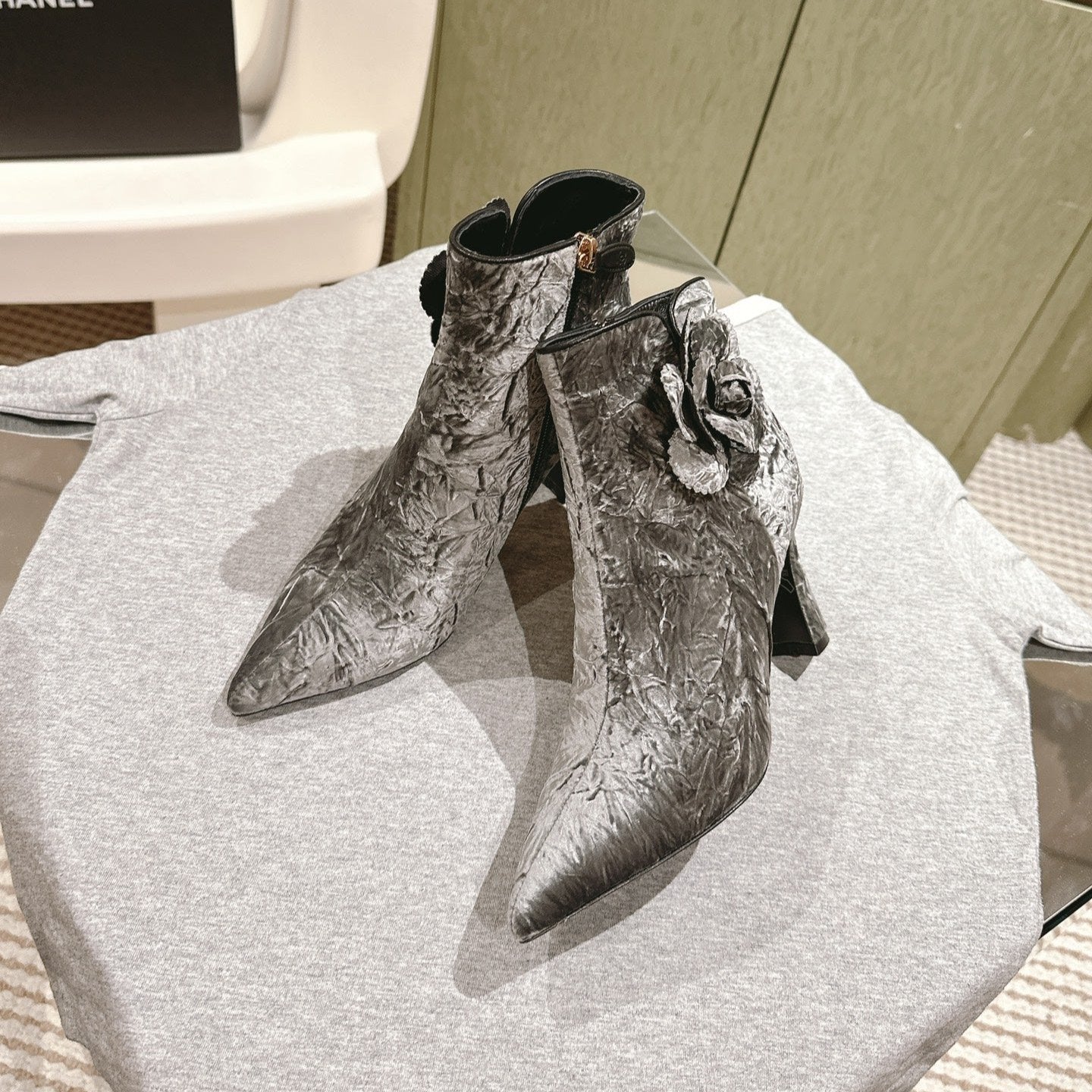 CC Ankle Boots 85mm Silver Rough Velvet Fabric