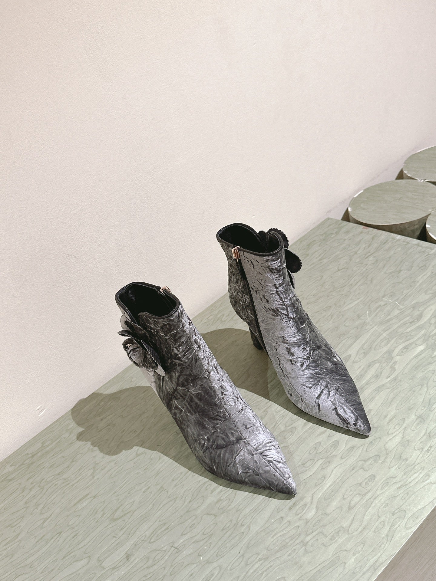 CC Ankle Boots 85mm Silver Rough Velvet Fabric
