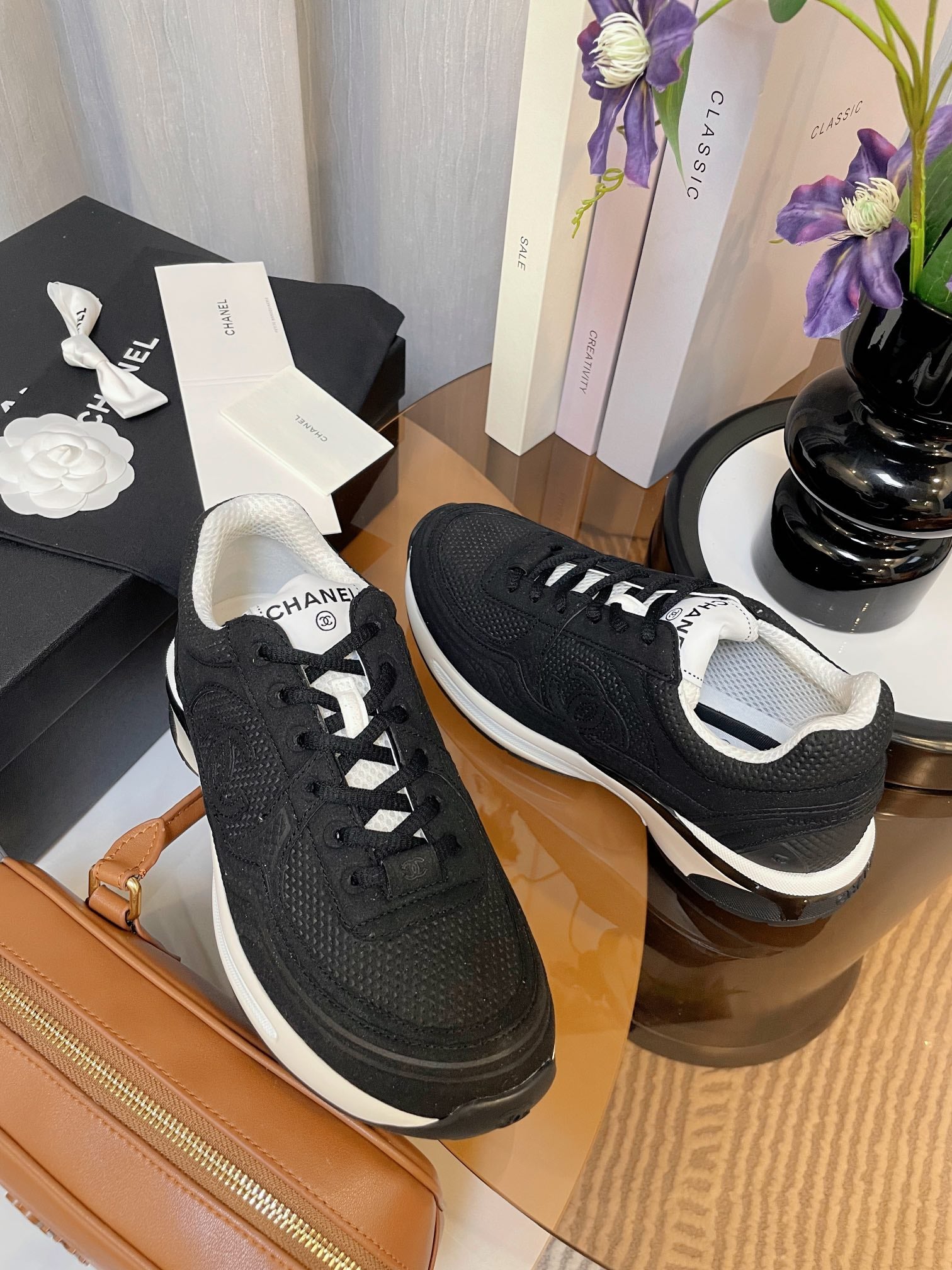 cc classic sneaker black fabric calfskin