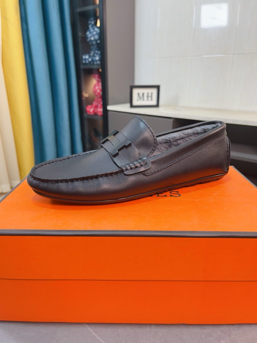 HM Men's Loafer Black Cowhide Fur Lining 524403