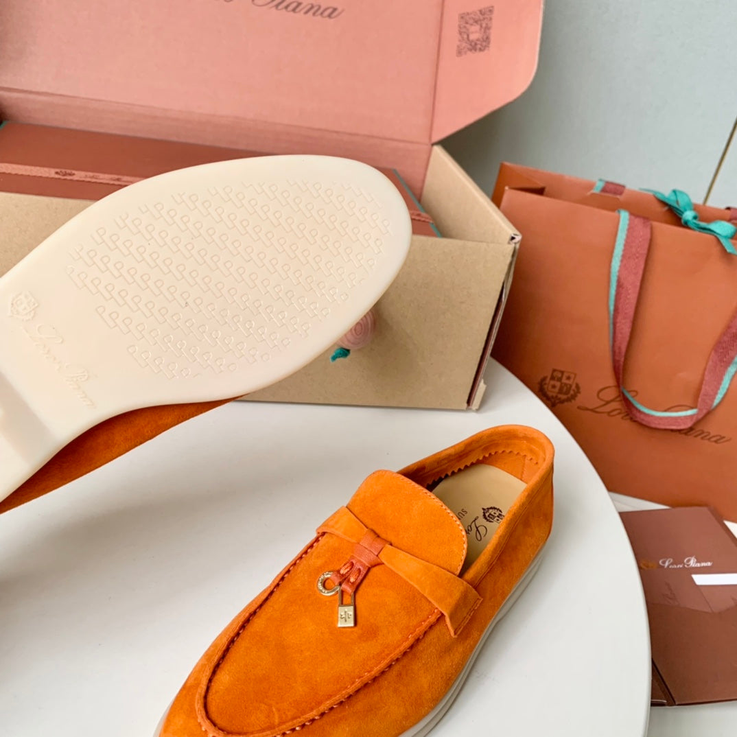 Loro Piana Orange Suede Summer Charms Walk Loafers