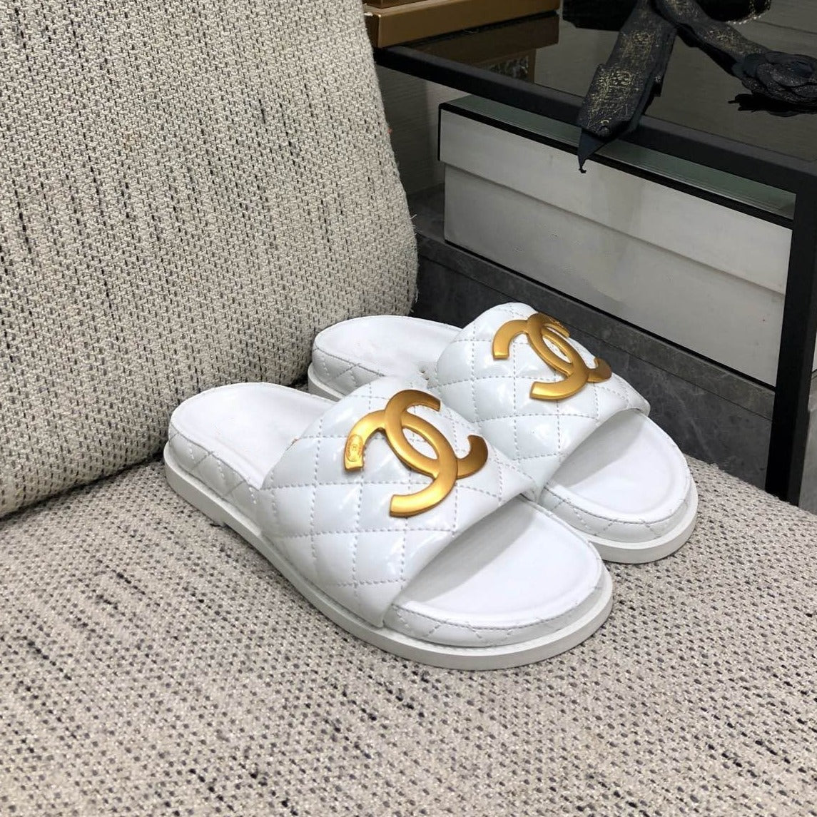 mule sandal 30 white quilted waxed leather