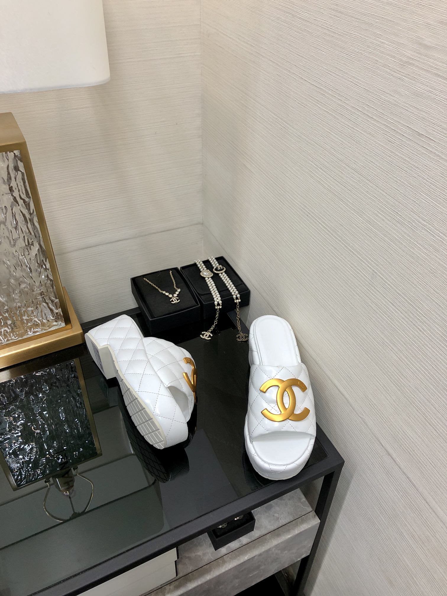 mule sandal 95 white quilted waxed leather