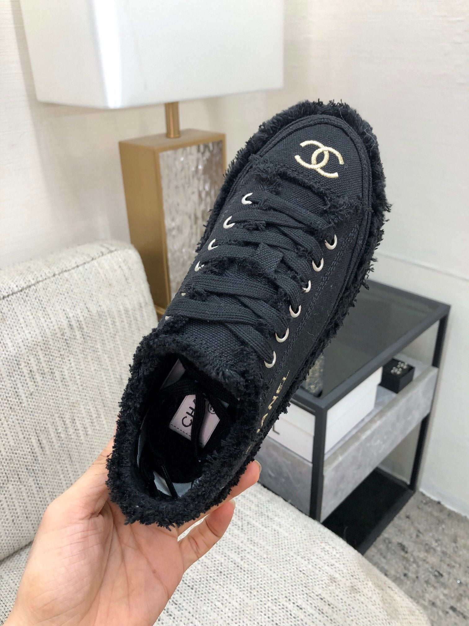 CC Sneaker Black Fringe Denim Fabric