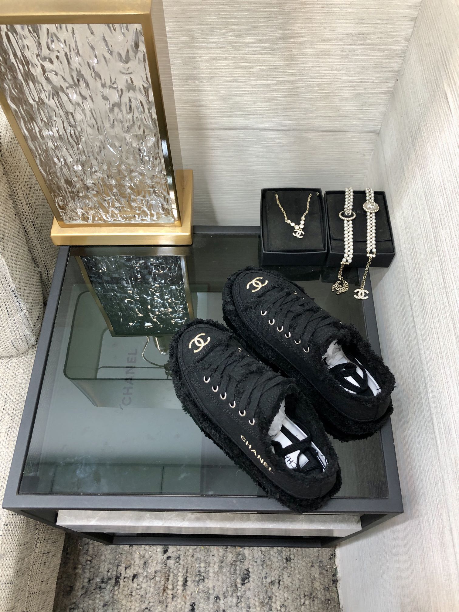 CC Sneaker Black Fringe Denim Fabric