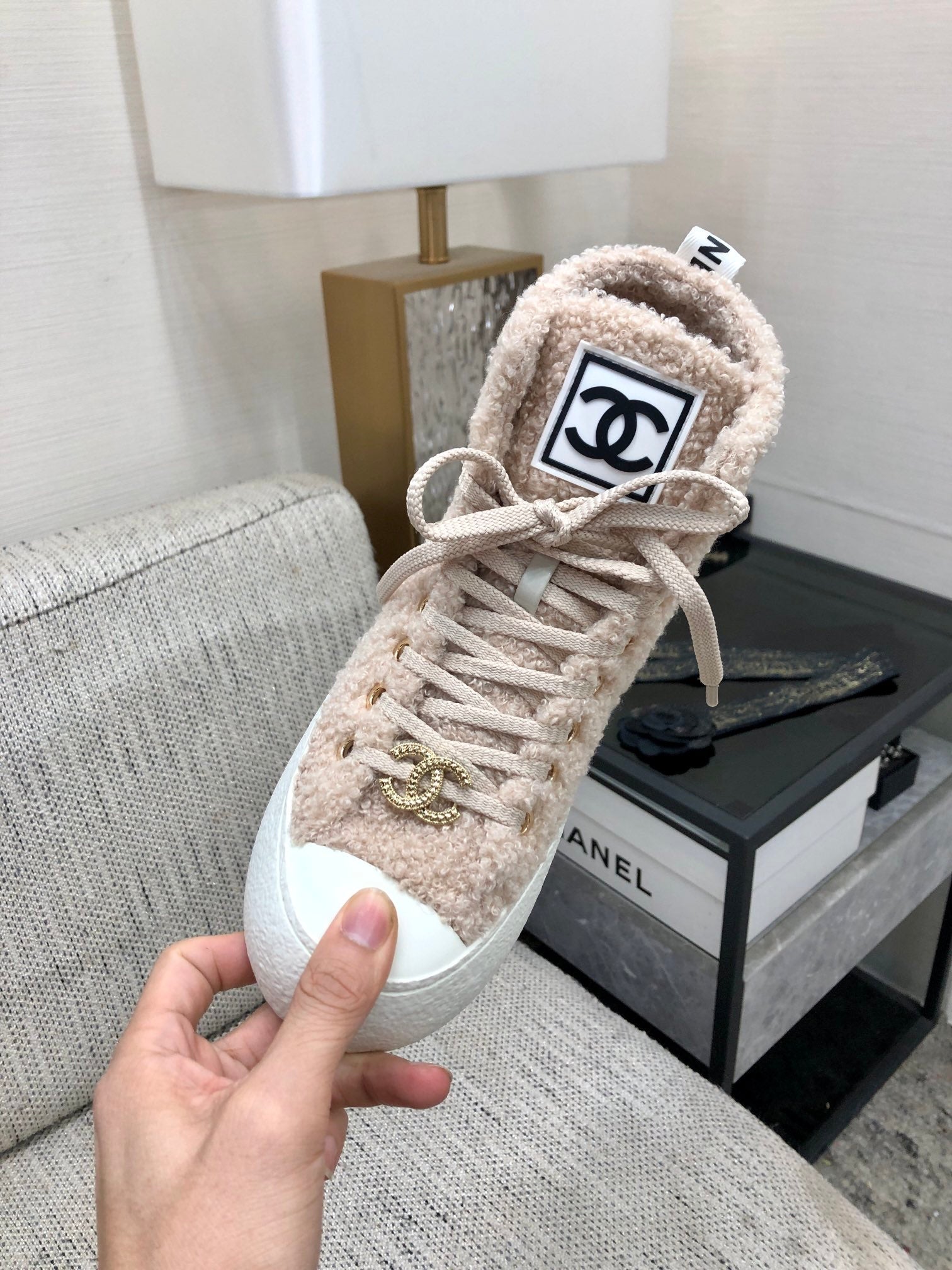 CC High Top Sneaker Beige Wool