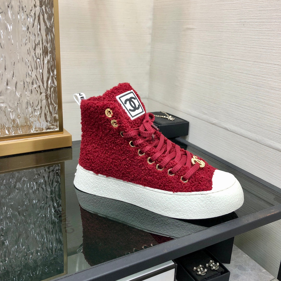 CC High Top Sneaker Red Wool