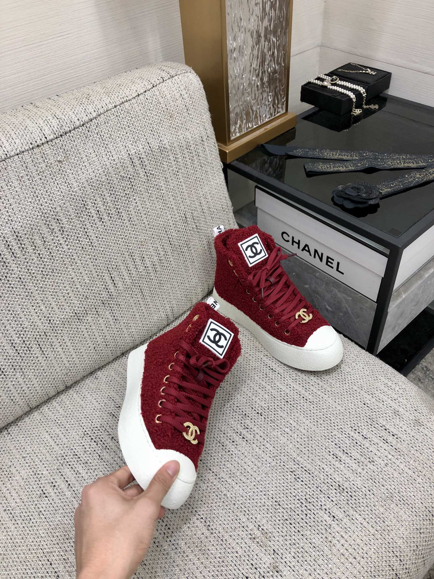 CC High Top Sneaker Red Wool