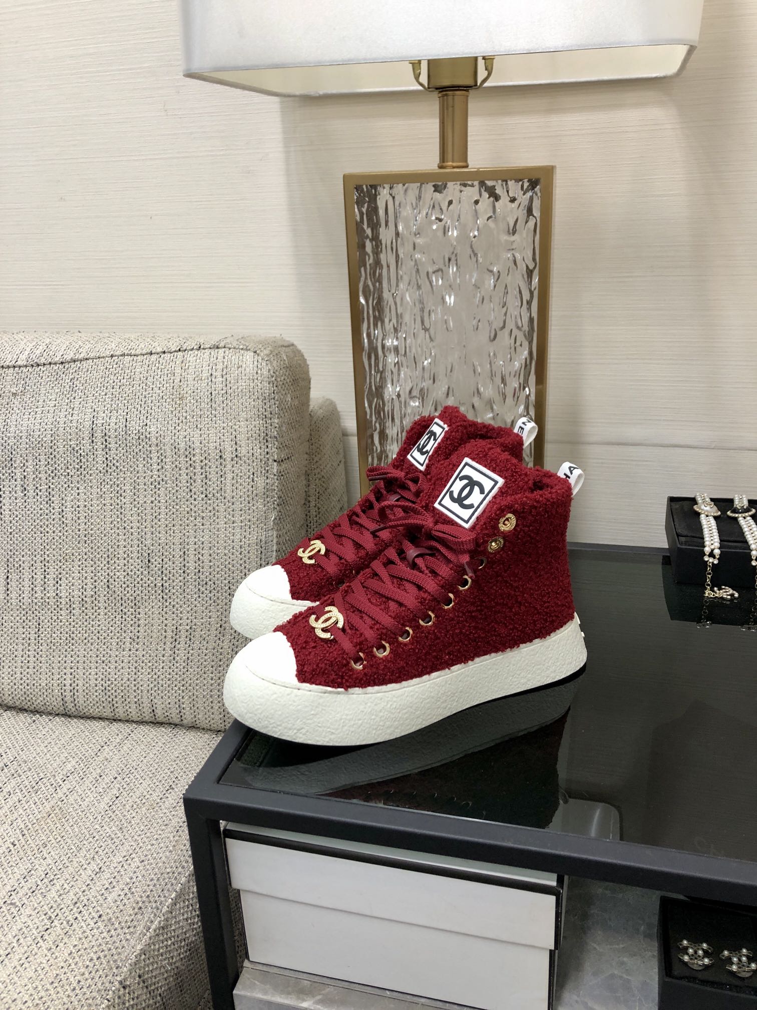 CC High Top Sneaker Red Wool