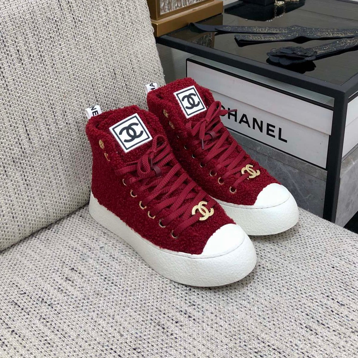 CC High Top Sneaker Red Wool
