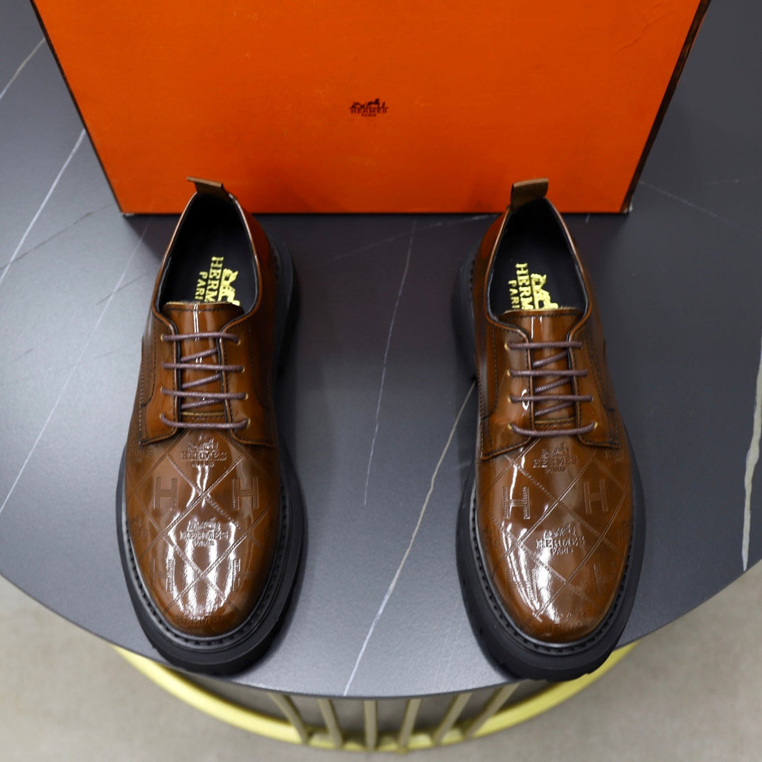 HM Men's Derby Shoes Brown Patent Leather 581372