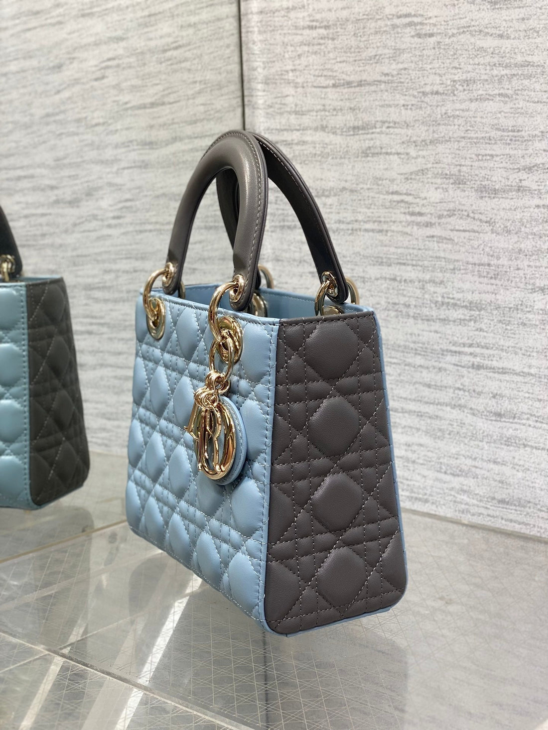 Lady Bag 20cm Celeste Blue Grey Lambskin