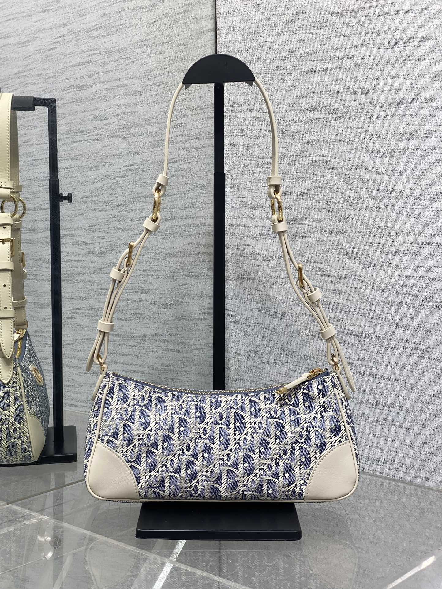 CD Cigale mini bag 26 blue raffia-effect fabric