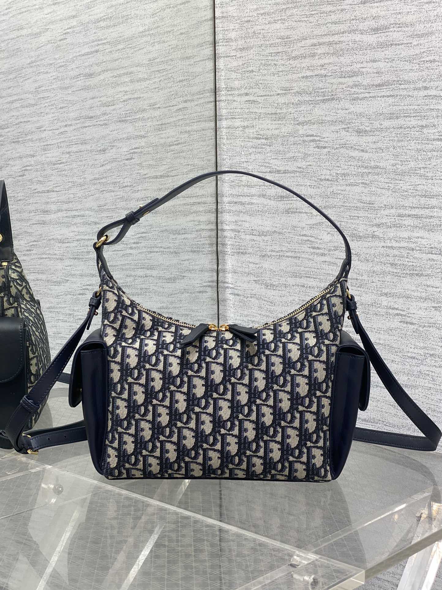 CD Medium Dream Bag 24 Blue Oblique Jacquard and Calfskin