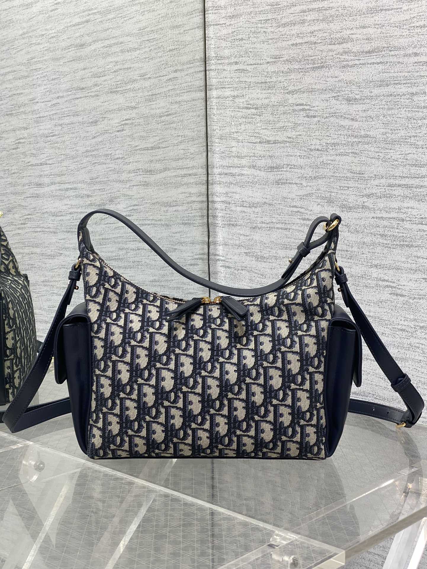 CD Medium Dream Bag 24 Blue Oblique Jacquard and Calfskin