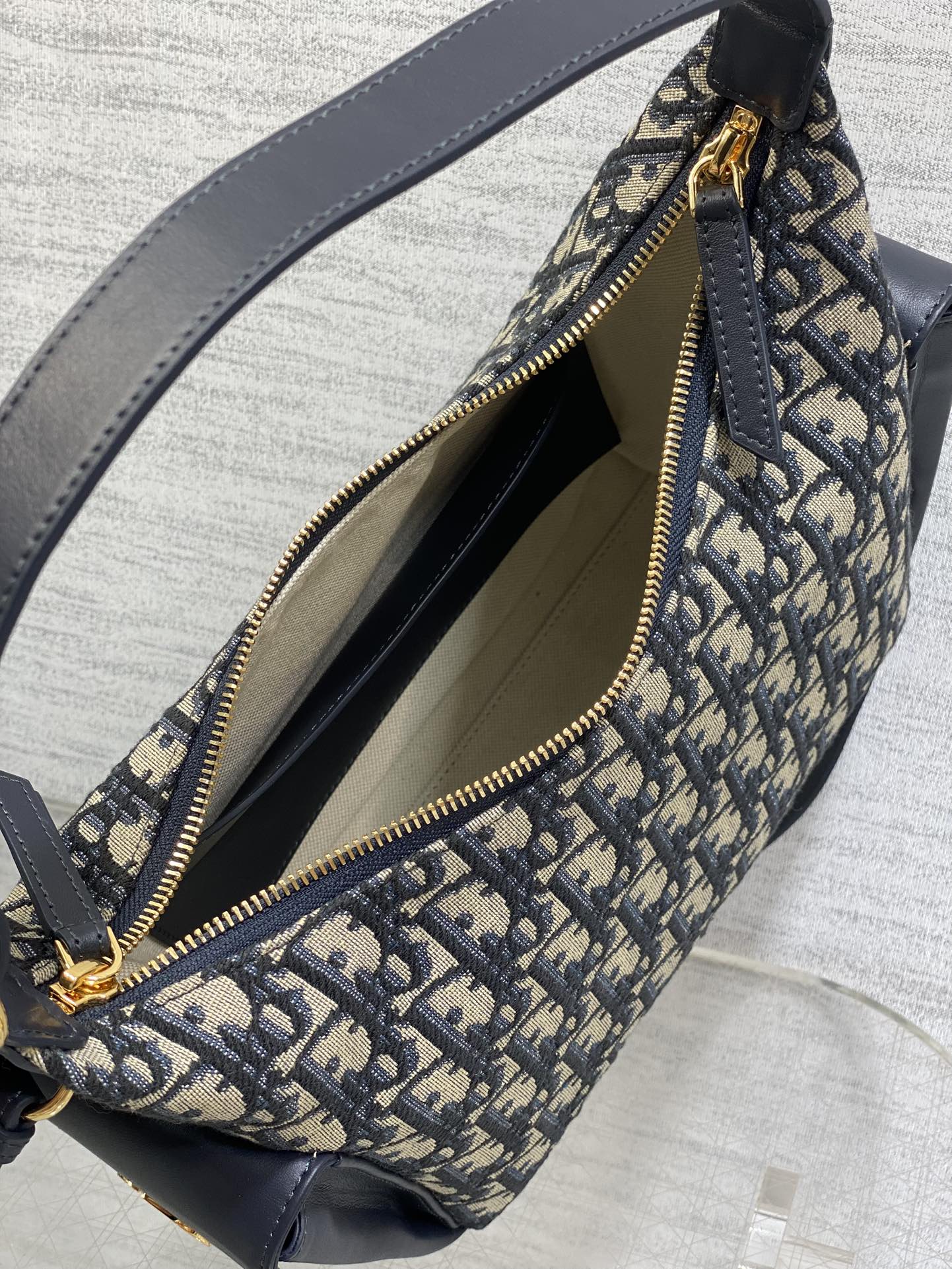 CD Medium Dream Bag 24 Blue Oblique Jacquard and Calfskin