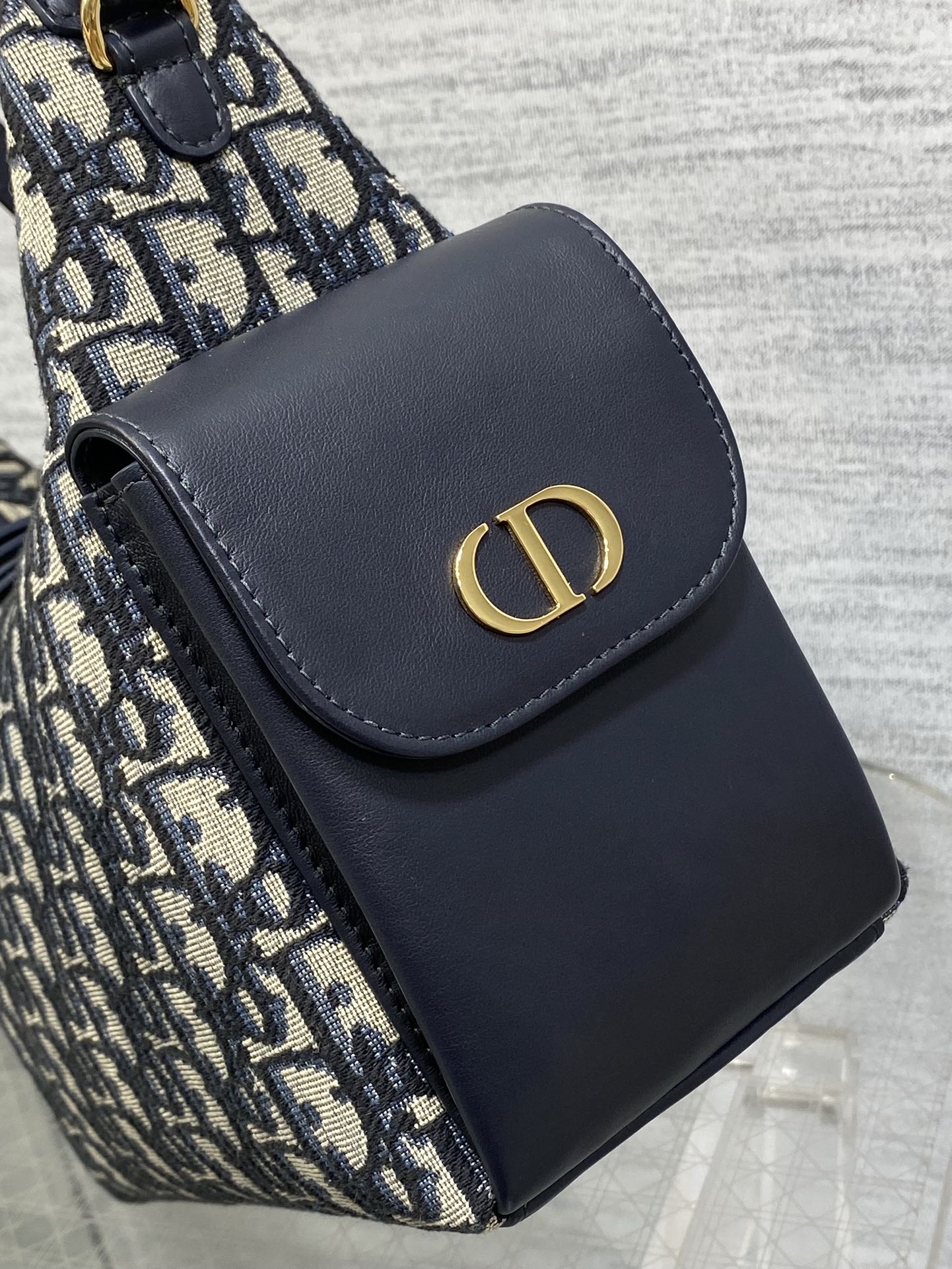 CD Medium Dream Bag 24 Blue Oblique Jacquard and Calfskin