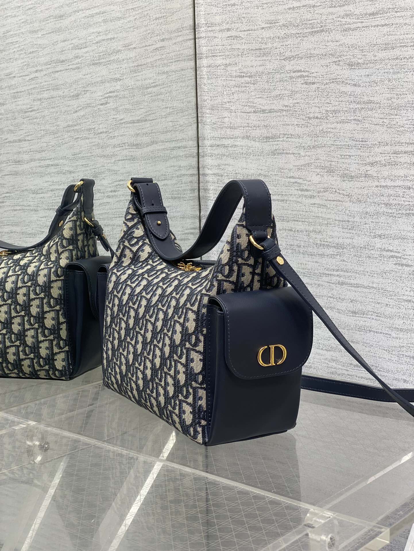 CD Medium Dream Bag 24 Blue Oblique Jacquard and Calfskin