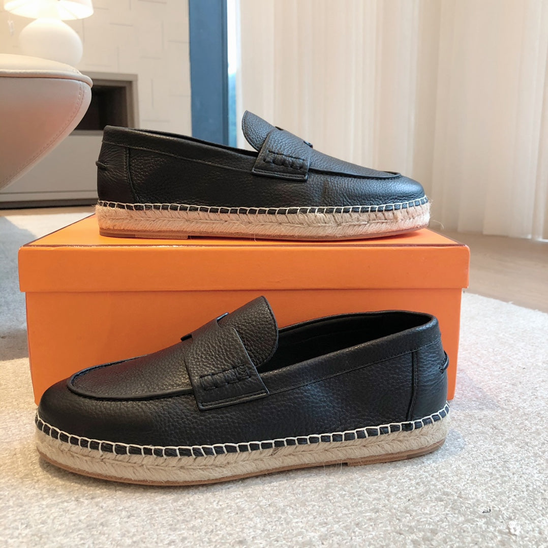HM Trip Espadrille Black Grained Calfskin