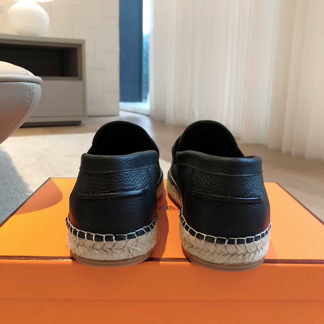 HM Trip Espadrille Black Grained Calfskin