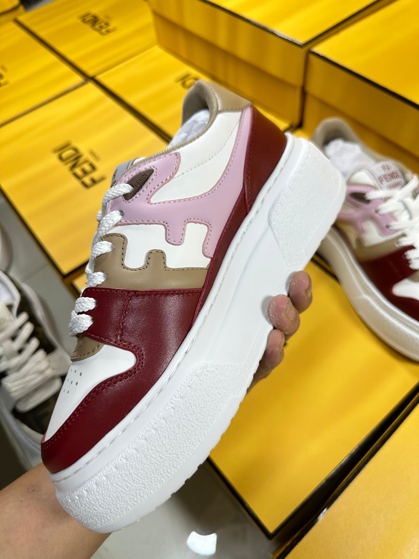 FENDI THICK-SOLDED SNEAKER IN COLORFUL LAMBSKIN