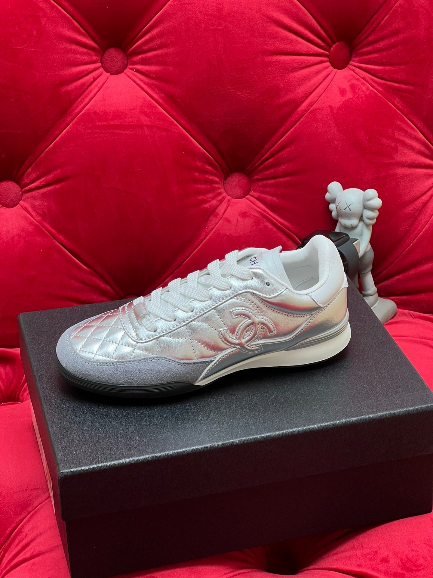 cc low sneaker silver metalic quilted calfskin