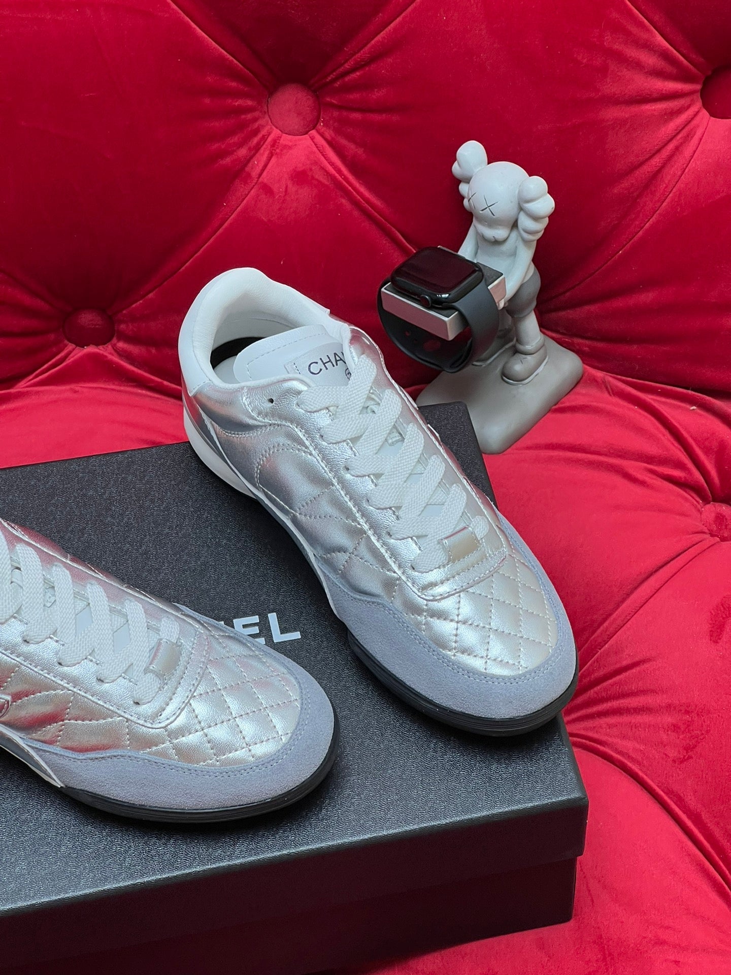 cc low sneaker silver metalic quilted calfskin