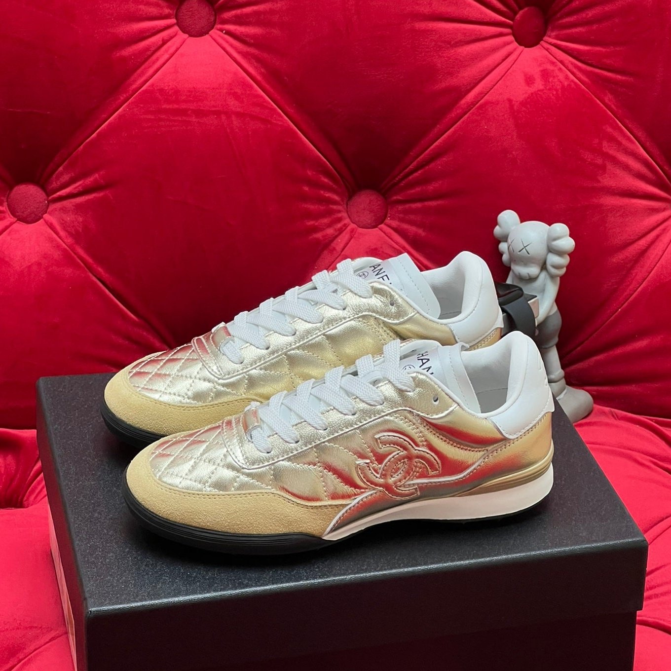 cc low sneaker gold metalic quilted calfskin