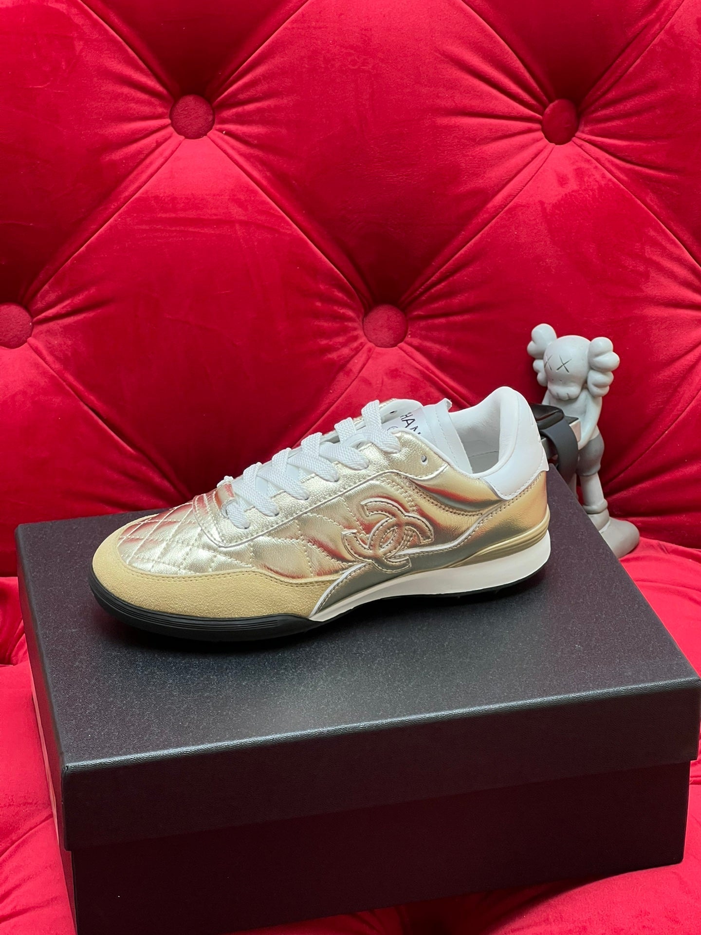 cc low sneaker gold metalic quilted calfskin