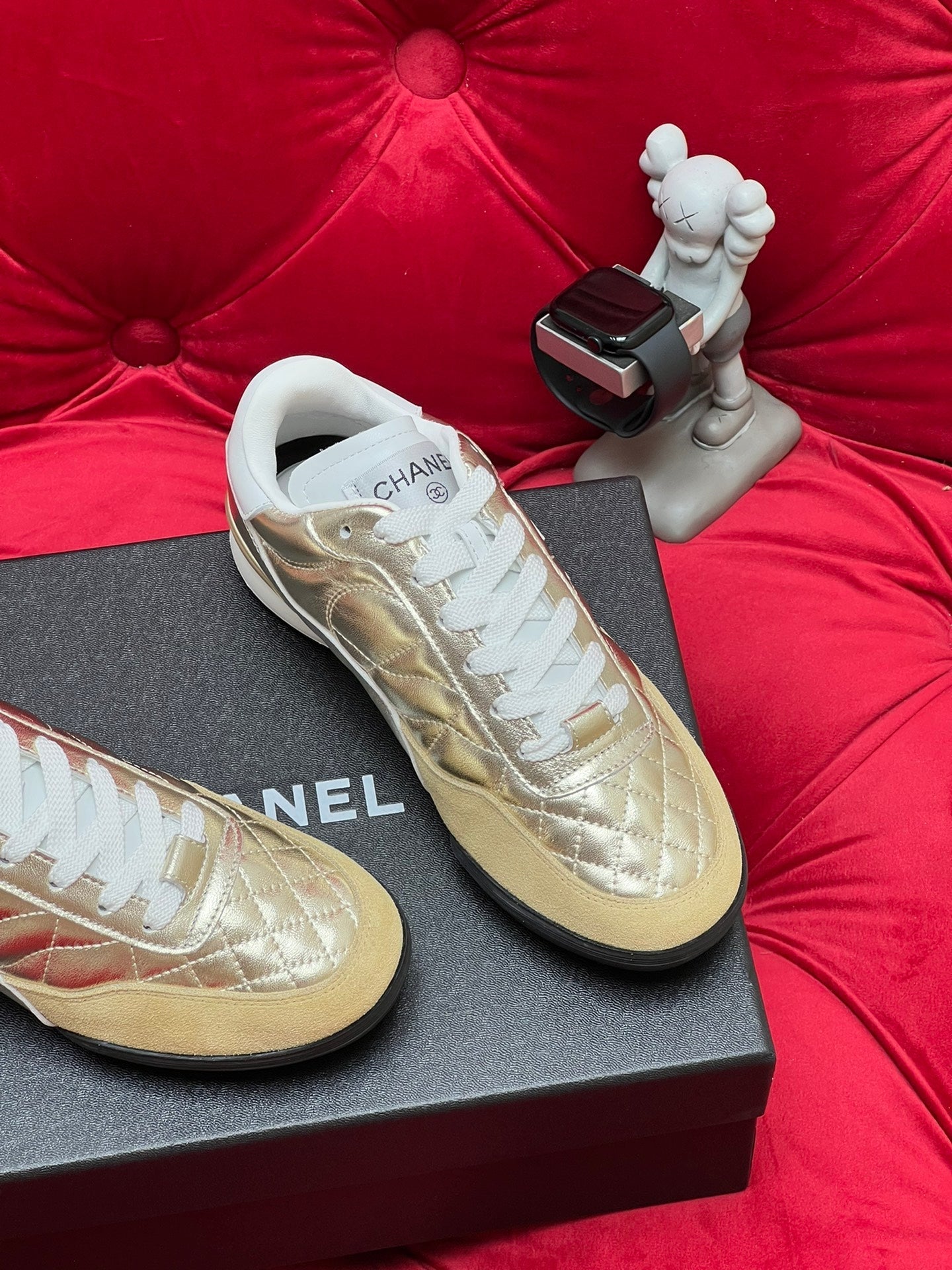cc low sneaker gold metalic quilted calfskin