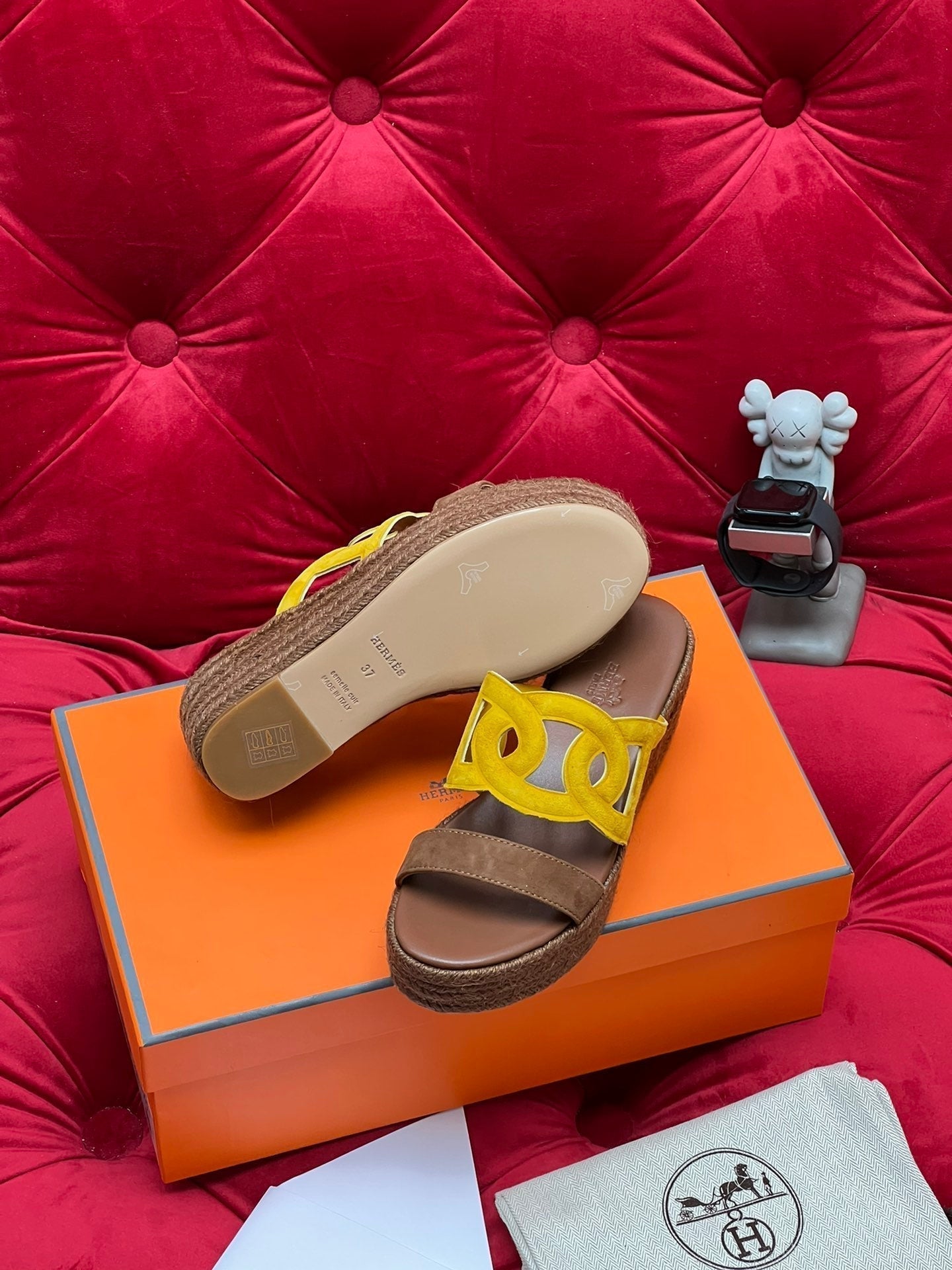 HM Lthea Espadrille Brown Chocolate Mix Yellow Suede And Jute Rope 969492