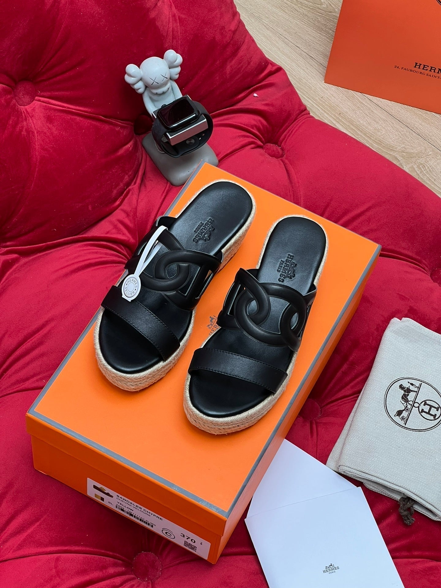 HM Lthea Espadrille Black Calfskin And Jute Rope 969498