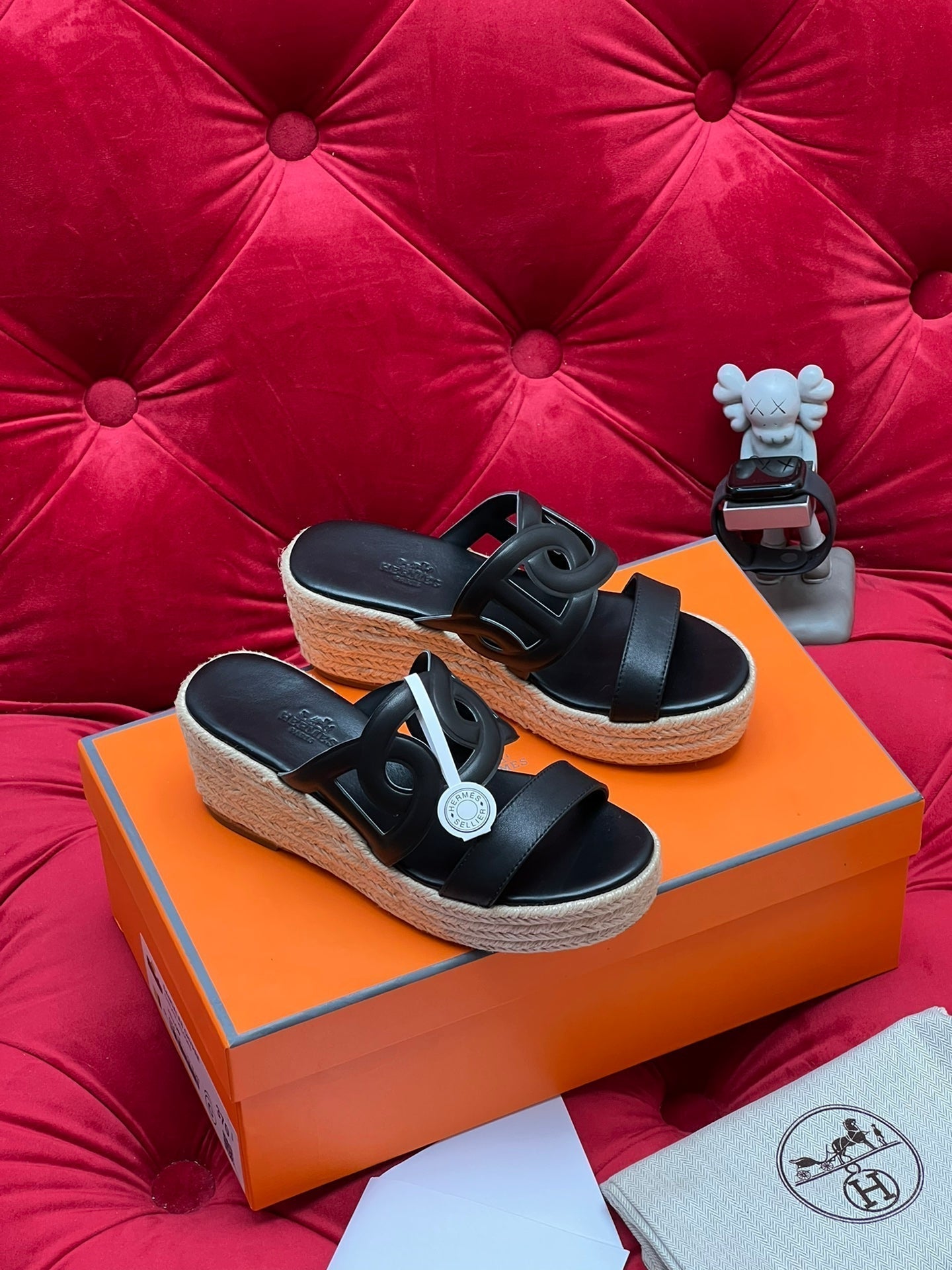 HM Lthea Espadrille Black Calfskin And Jute Rope 969498