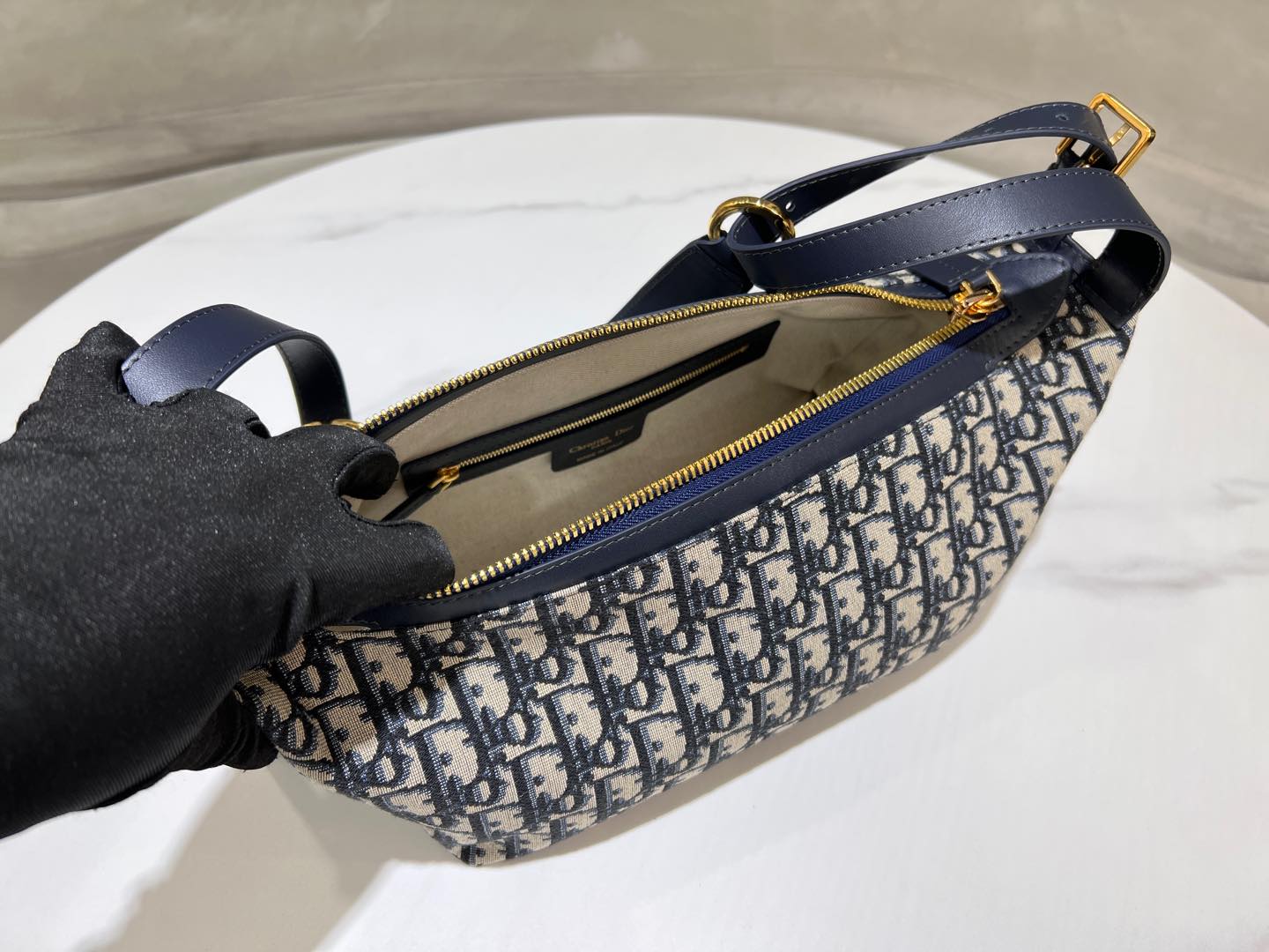 CD Jacquard Hobo Bag 23 With Chain Dark Blue White Canvas