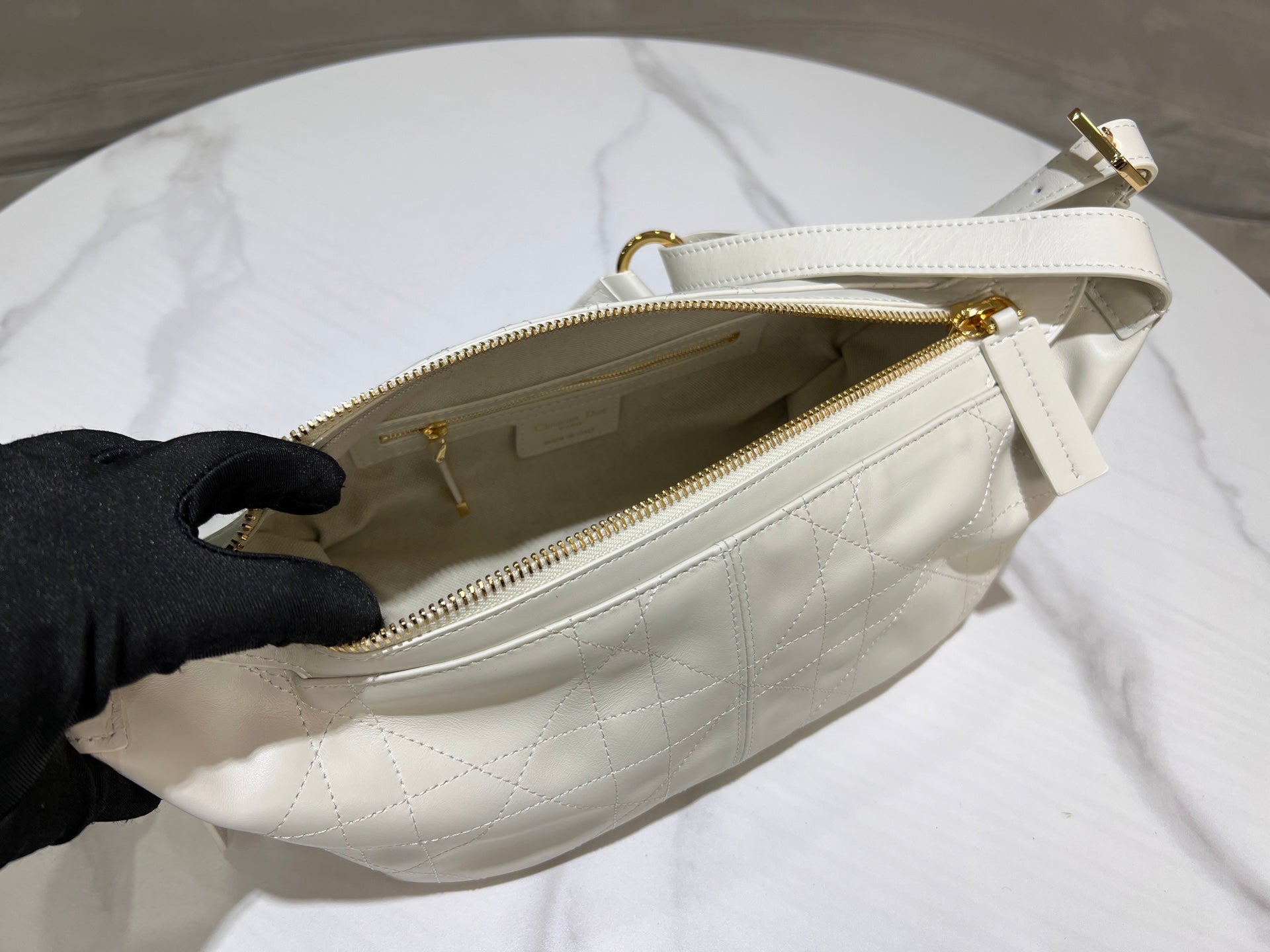 CD Jacquard Hobo Bag 23 With Chain White Calfskin