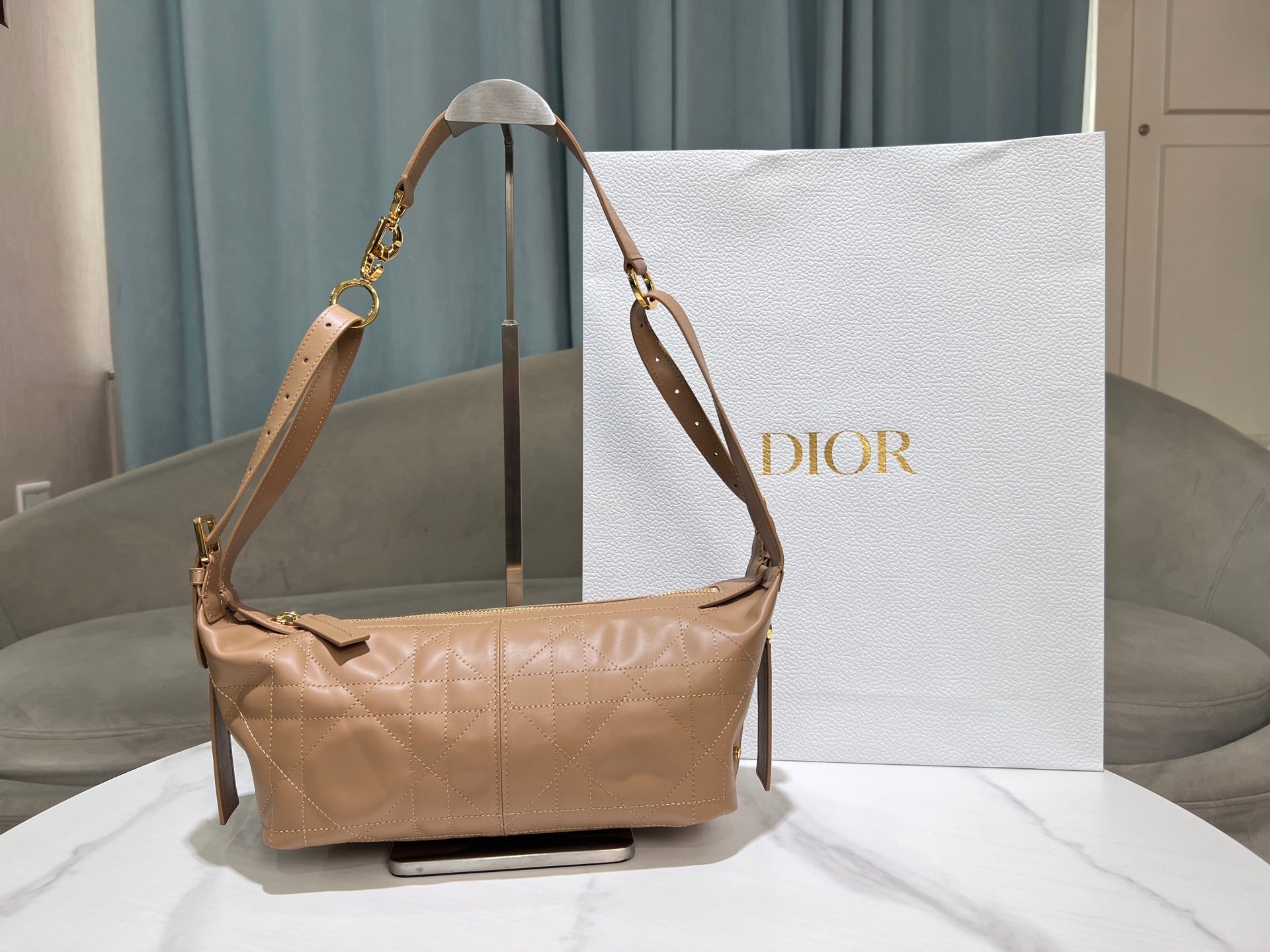 CD  Hobo Bag 23 With Chain Nude Pink-Beige Calfskin