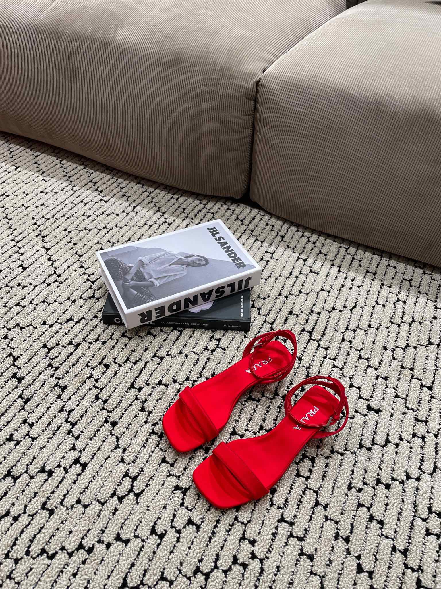 PRA TRIANGLE HEEL SATIN SANDALS CRIMSON