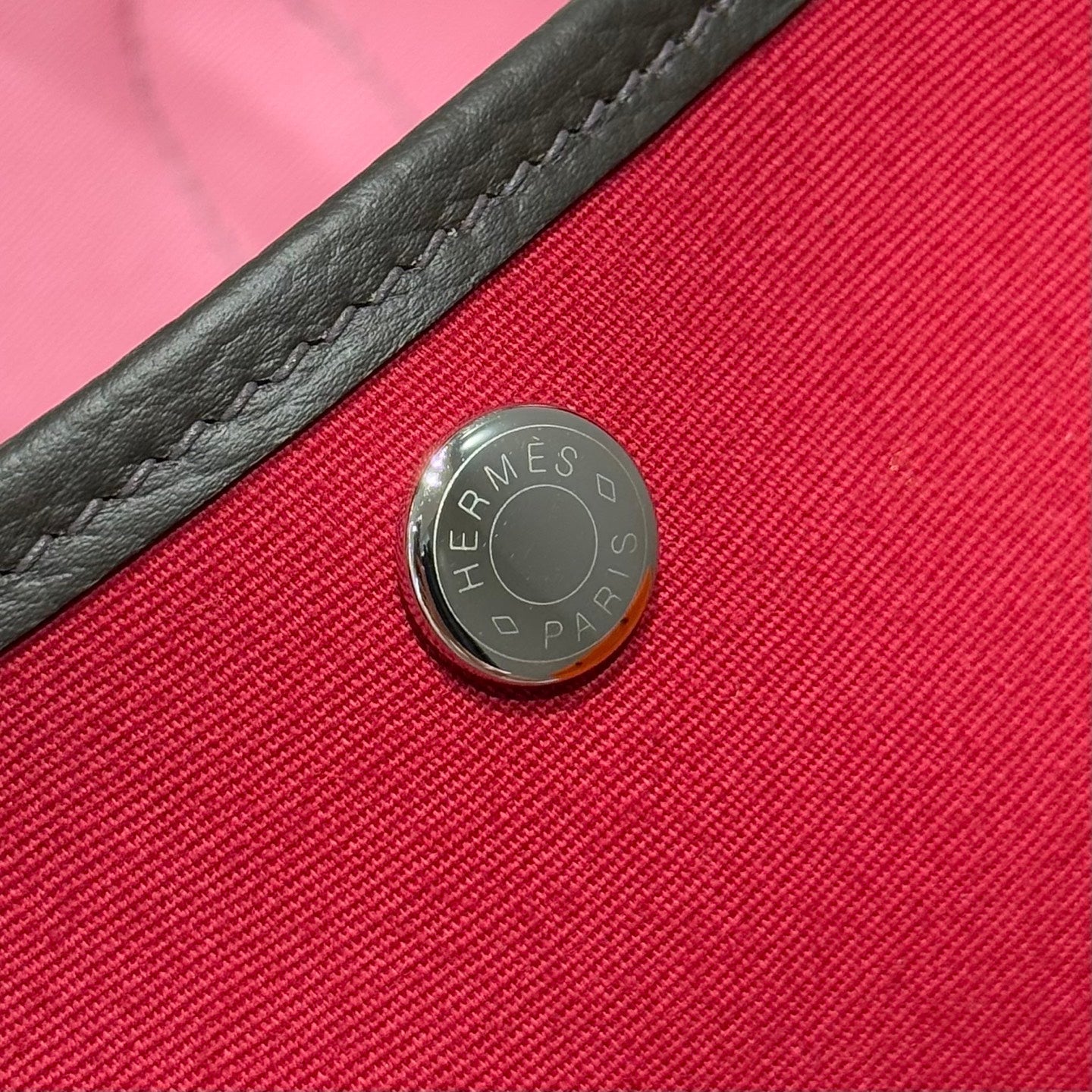 HM Garden Party 30cm Bag Etoupe Clemence Togo Red Canvas