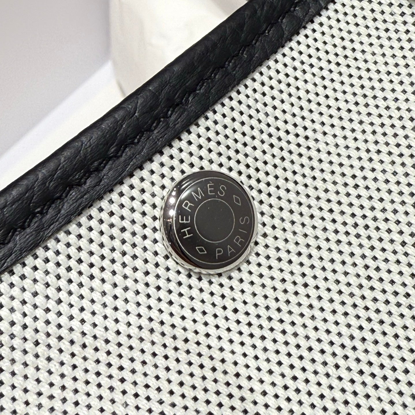 HM Garden Party 30cm Bag Black Togo Grey Canvas